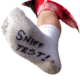 A dirty sock with the words sniff test drawn on